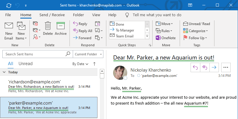 Customized email subject in Outlook