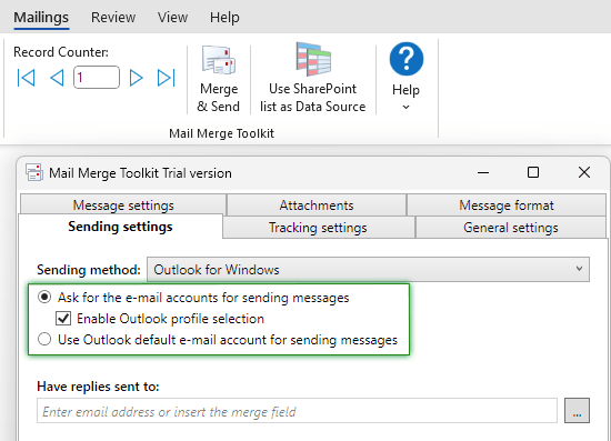 Change Sender in Mail Merge