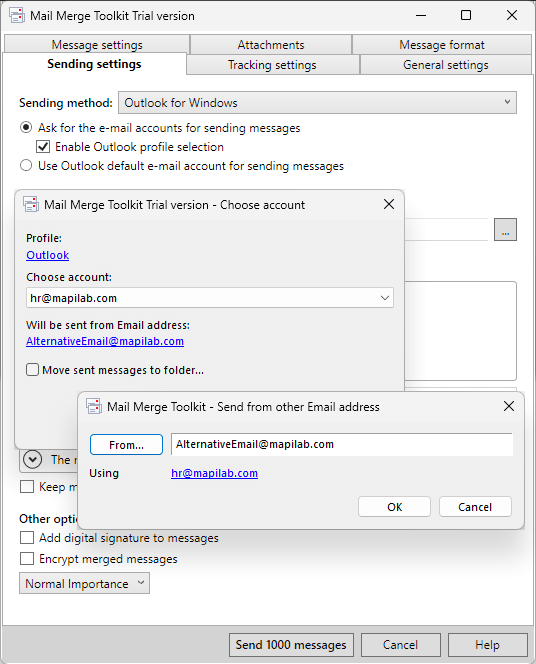 Change Sender in Mail Merge
